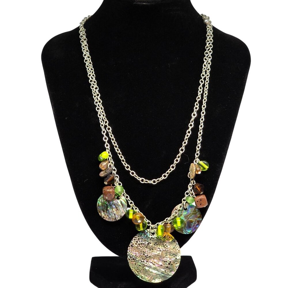 Multicolor Abalone Shell & Bead Layered Necklace With Adjustable Chain